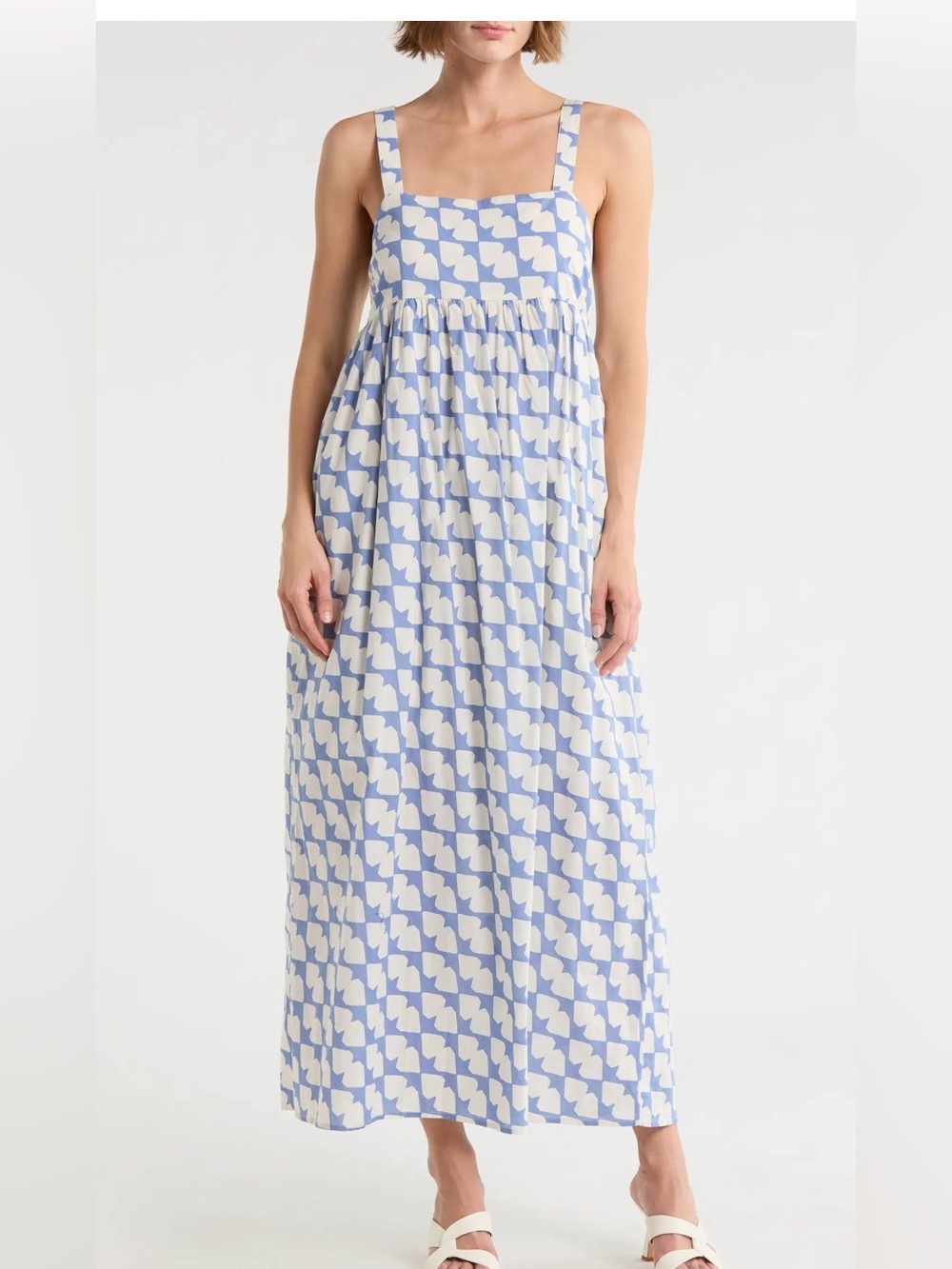 Melrose and Market Blue and White 100 %  Cotton Printed Maxi Dress with pocket